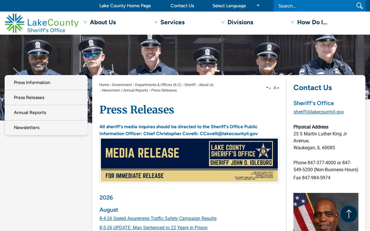 Lake County Sheriff's official press release archive for crime news