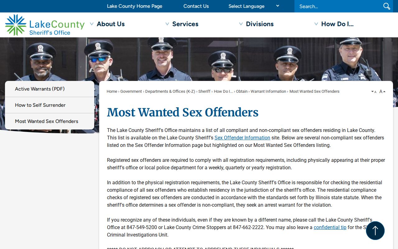 Lake County official most wanted sex offenders list interface