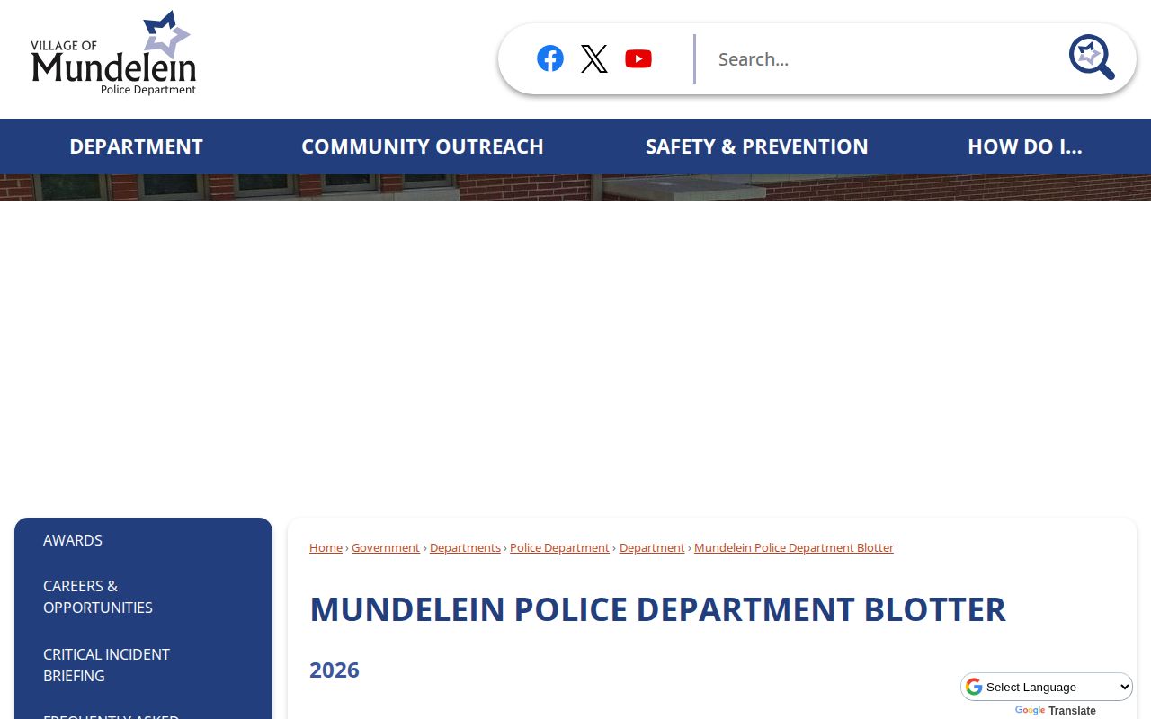 Mundelein Police Department official weekly blotter for Lake County arrest records