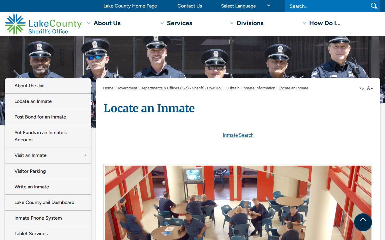 Lake County official Locate an Inmate gateway for county custody records